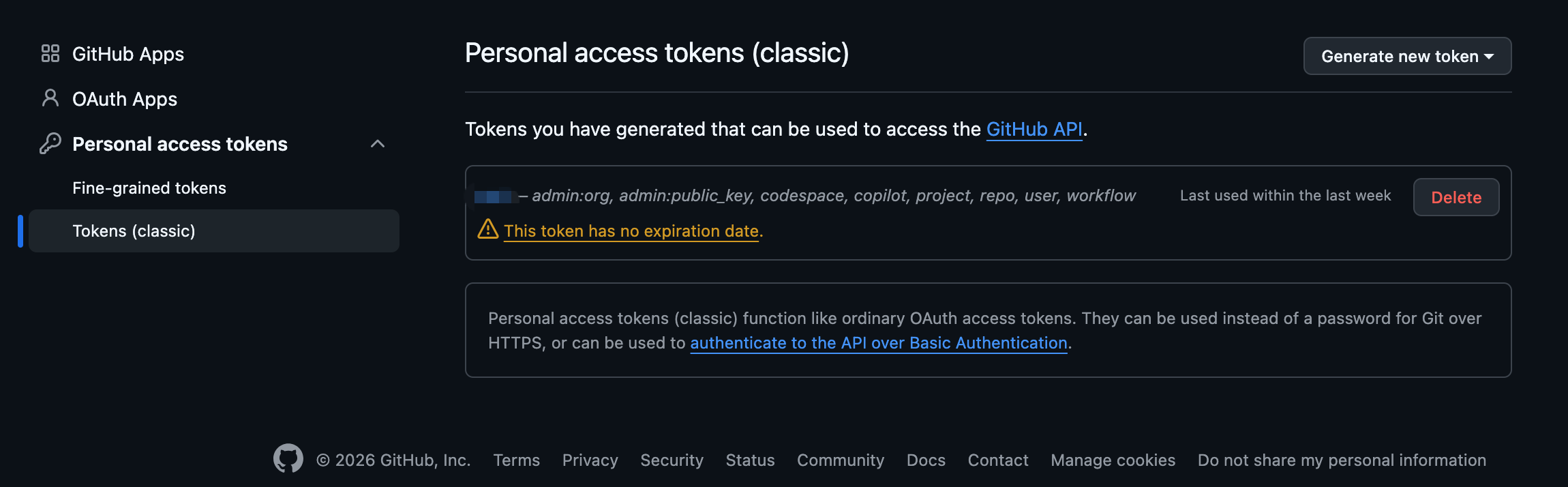 GitHub Token Page